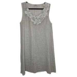 Rosemarine Linen Shift Dress Women M Beige Floral‎ Made in Italy Lagenlook